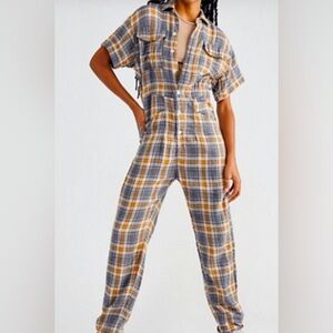 Free People CP Shades Marci Plaid Coveralls Jumpsuit Size M